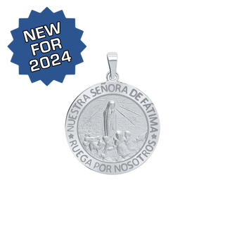 Sterling Silver Round Nuestra Señora de Fátima Medallion (3/4 inch)