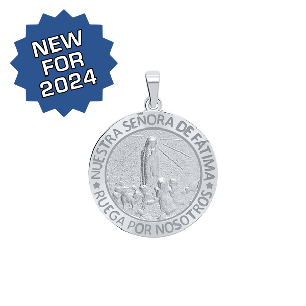 Sterling Silver Round Nuestra Señora de Fátima Medallion (3/4 inch)