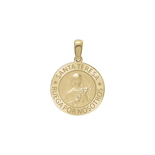 14K Gold Round Santa Teresa Medallion (5/8 inch - 3/4 inch)