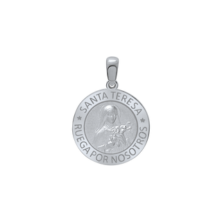 Sterling Silver Round Santa Teresa Medallion (5/8 inch - 3/4 inch)