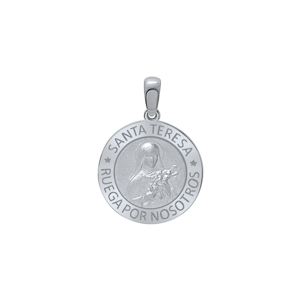 Sterling Silver Round Santa Teresa Medallion (5/8 inch - 3/4 inch)