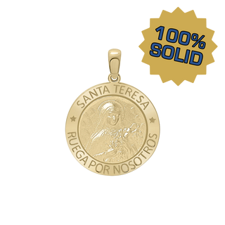 14K Gold Round Santa Teresa Medallion (5/8 inch - 3/4 inch)