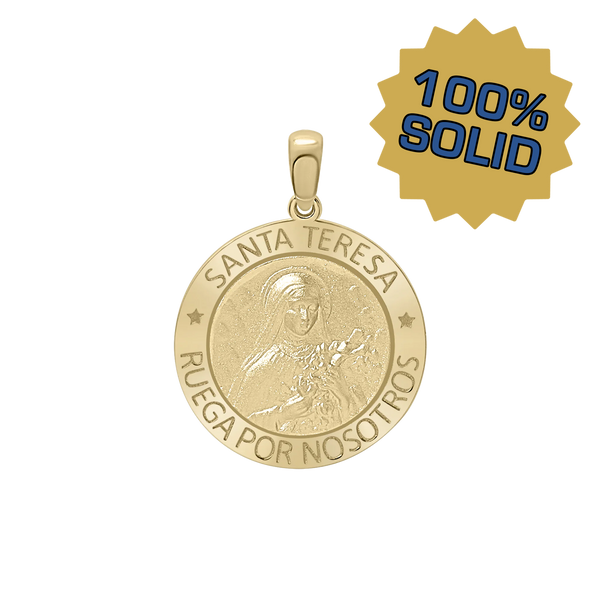 14K Gold Round Santa Teresa Medallion (5/8 inch - 3/4 inch)