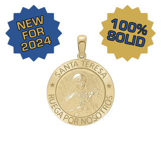 14K Gold Round Santa Teresa Medallion (5/8 inch - 3/4 inch)