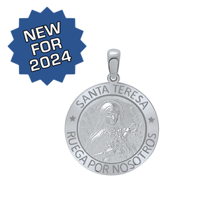 Sterling Silver Round Santa Teresa Medallion (5/8 inch - 3/4 inch)