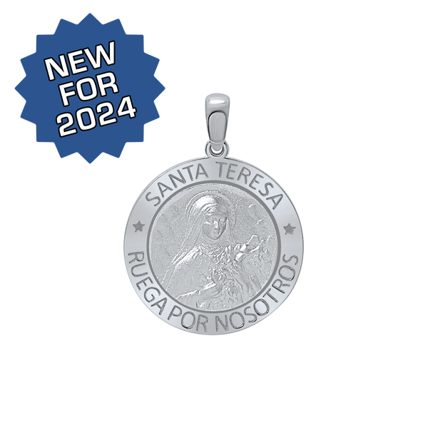 Sterling Silver Round Santa Teresa Medallion (5/8 inch - 3/4 inch)