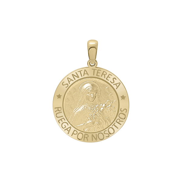 14K Gold Round Santa Teresa Medallion (5/8 inch - 3/4 inch)