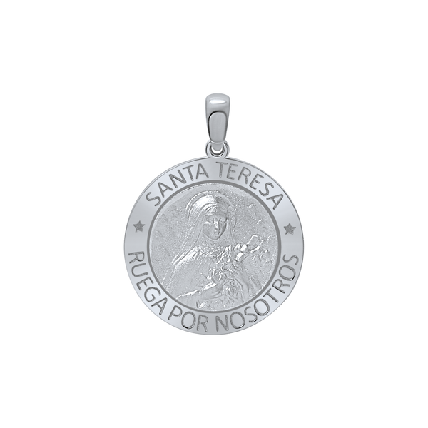 Sterling Silver Round Santa Teresa Medallion (5/8 inch - 3/4 inch)