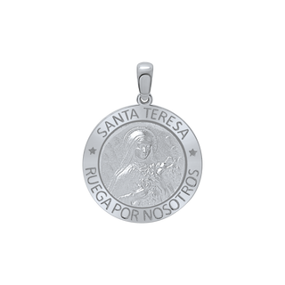 Sterling Silver Round Santa Teresa Medallion (5/8 inch - 3/4 inch)