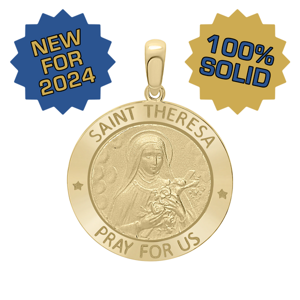 14K Gold Round Saint Theresa Medallion (1 inch)