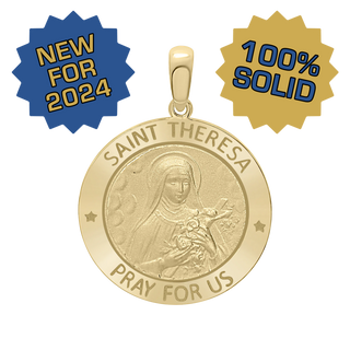 14K Gold Round Saint Theresa Medallion (1 inch)