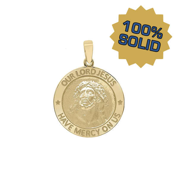 14K Gold Round Our Lord Jesus Medallion (3/4 inch)