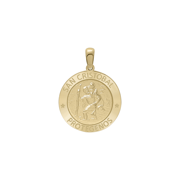 14K Gold Round San Cristobal Medallion (5/8 inch - 1 inch)