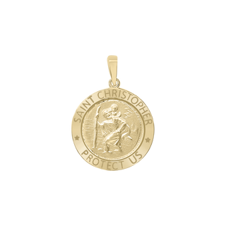 14K Gold Round Saint Christopher Medallion (5/8 inch - 1 inch)