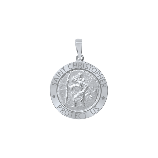 Sterling Silver Round Saint Christopher Medallion (5/8 inch - 1 inch)