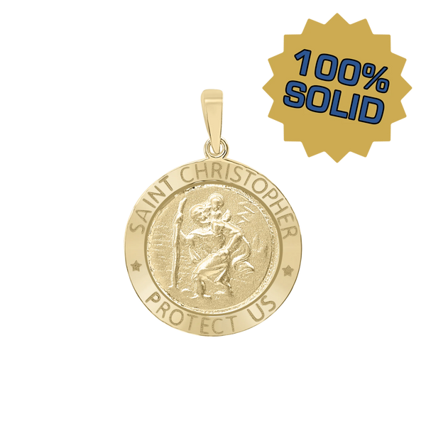 14K Gold Round Saint Christopher Medallion (3/4 inch)