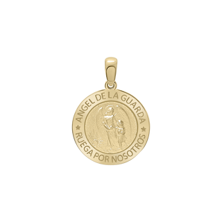 14K Gold Round Añgel Del La Guarda Medallion (5/8 inch - 1 inch)