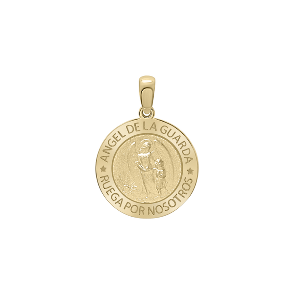 14K Gold Round Añgel Del La Guarda Medallion (5/8 inch - 1 inch)