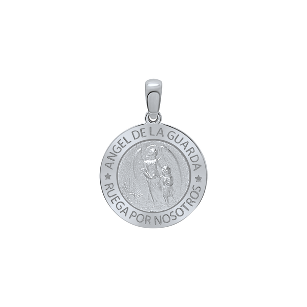 Sterling Silver Round Añgel Del La Guarda Medallion (5/8 inch - 1 inch)