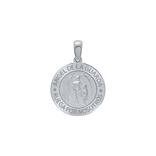 Sterling Silver Round Añgel Del La Guarda Medallion (5/8 inch - 1 inch)