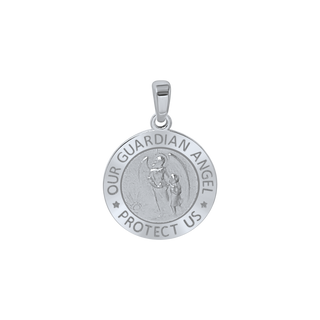 Sterling Silver Round Guardian Angel Medallion (5/8 inch - 1 inch)