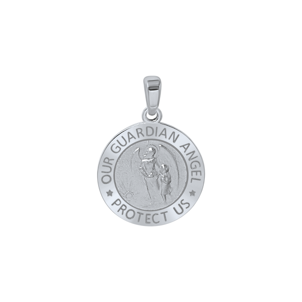 Sterling Silver Round Guardian Angel Medallion (5/8 inch - 1 inch)