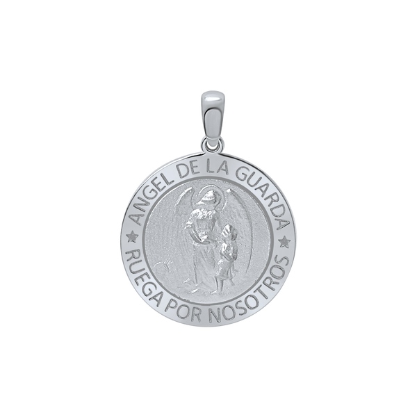 Sterling Silver Round Añgel Del La Guarda Medallion (5/8 inch - 1 inch)