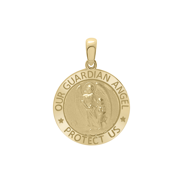 14K Gold Round Guardian Angel Medallion (1/2 inch - 1 inch)