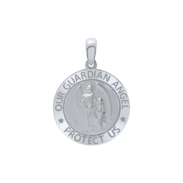 Sterling Silver Round Guardian Angel Medallion (5/8 inch - 1 inch)