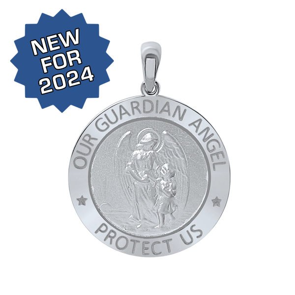 Sterling Silver Round Guardian Angel Medallion (5/8 inch - 1 inch)