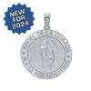 Sterling Silver Round Añgel Del La Guarda Medallion (5/8 inch - 1 inch)