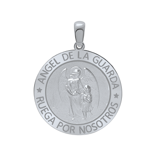 Sterling Silver Round Añgel Del La Guarda Medallion (5/8 inch - 1 inch)