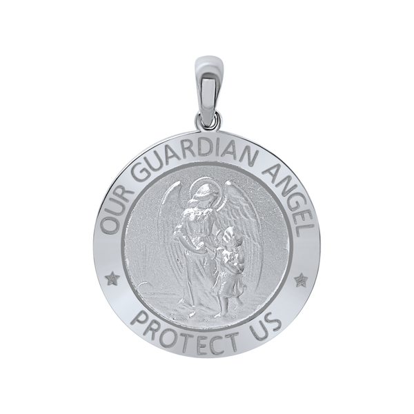 Sterling Silver Round Guardian Angel Medallion (5/8 inch - 1 inch)