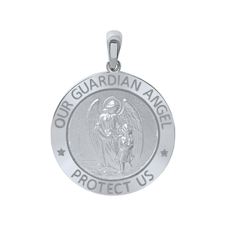 Sterling Silver Round Guardian Angel Medallion (5/8 inch - 1 inch)