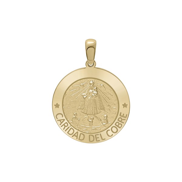 14K Gold Round Carídad Del Cobre Medallion (5/8 inch - 1 inch)