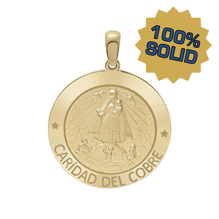 14K Gold Round Carídad Del Cobre Medallion (5/8 inch - 1 inch)