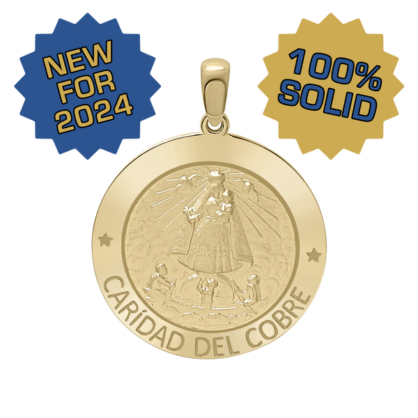 14K Gold Round Carídad Del Cobre Medallion (5/8 inch - 1 inch)