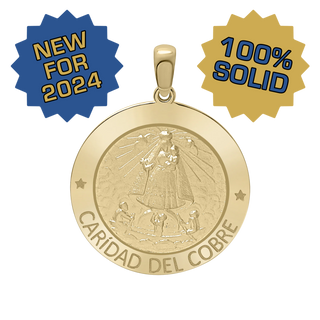 14K Gold Round Carídad Del Cobre Medallion (5/8 inch - 1 inch)