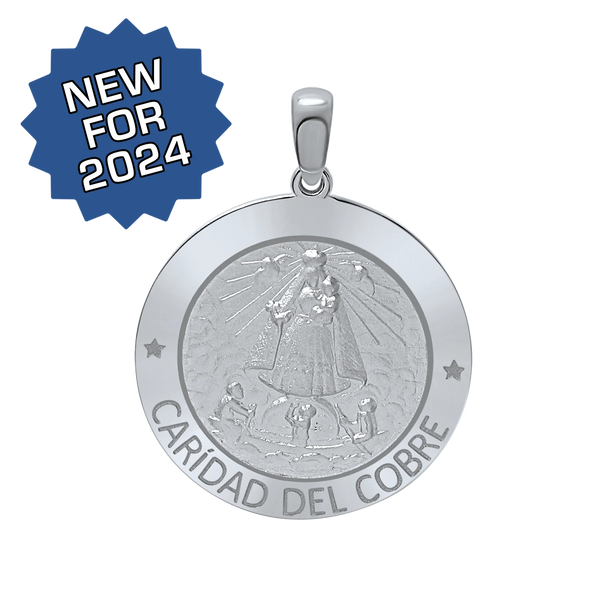 Sterling Silver Round Carídad Del Cobre Medallion (5/8 inch - 1 inch)