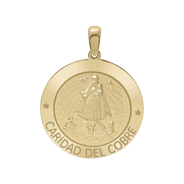 14K Gold Round Carídad Del Cobre Medallion (5/8 inch - 1 inch)