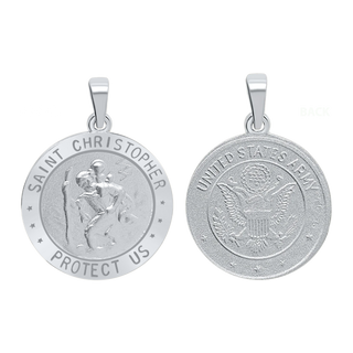 Sterling Silver Round Saint Christopher (Army) Medallion (3/4 inch)