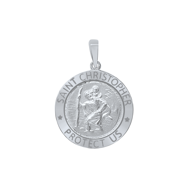 Sterling Silver Round Saint Christopher Medallion (5/8 inch - 1 inch)