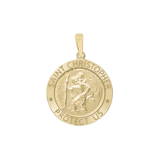 14K Gold Round Saint Christopher Medallion (3/4 inch)