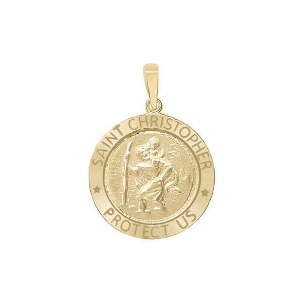 14K Gold Round Saint Christopher Medallion (5/8 inch - 1 inch)