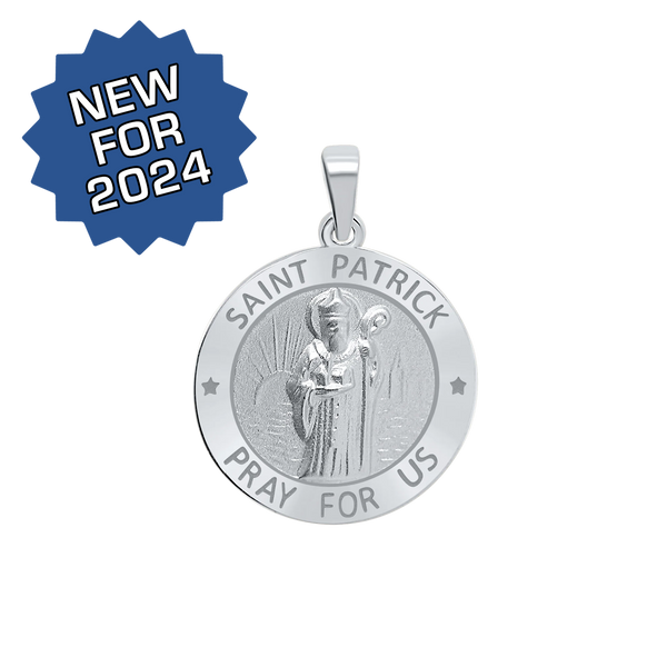 Sterling Silver Round Saint Patrick Medallion (5/8 inch - 3/4 inch)