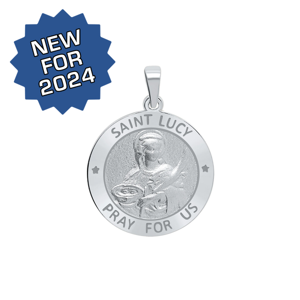 Sterling Silver Round Saint Lucy Medallion (3/4 inch)