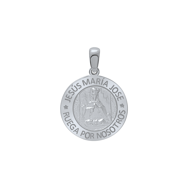 Sterling Silver Round Sagrada Familia (Jesús, Maria, y Jose) Medallion (5/8 inch - 1 inch)