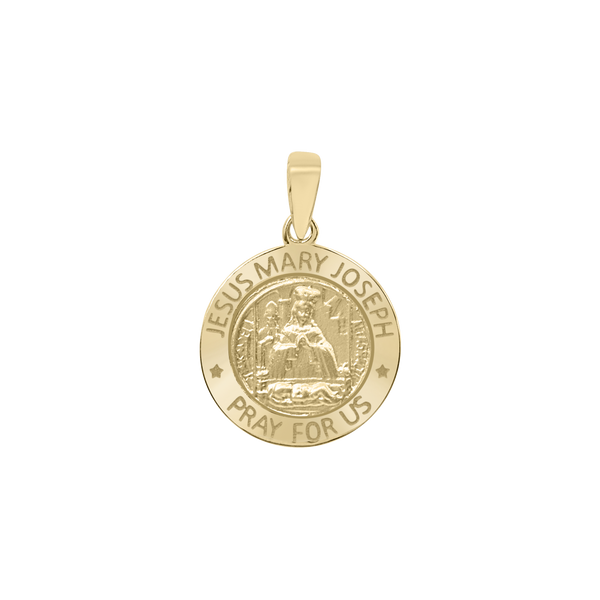 14K Gold Round Holy Family (Jesus, Mary, and Joseph) Medallion (5/8 inch - 1 inch)