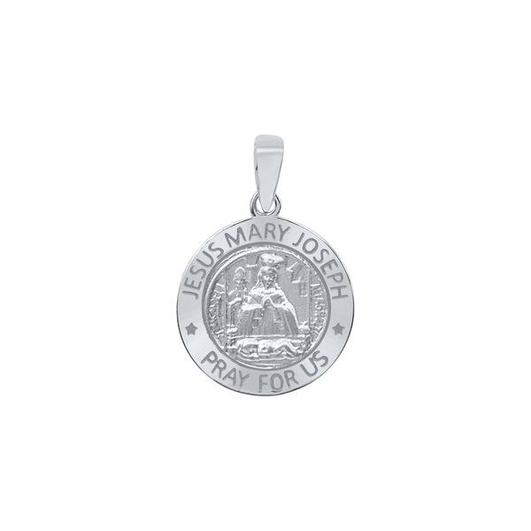 Sterling Silver Round Holy Family (Jesus, Mary, and Joseph) Medallion (5/8 inch - 1 inch)