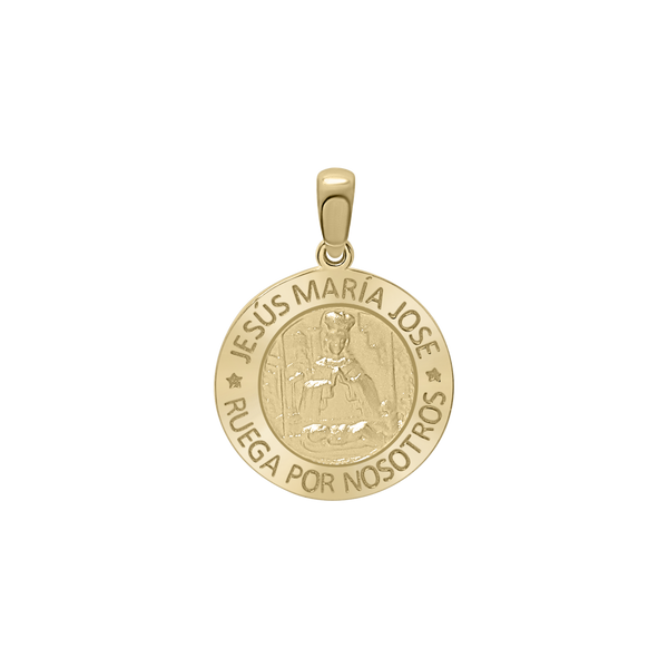 14K Gold Round Sagrada Familia (Jesús, Maria, y Jose) Medallion (5/8 inch - 1 inch)